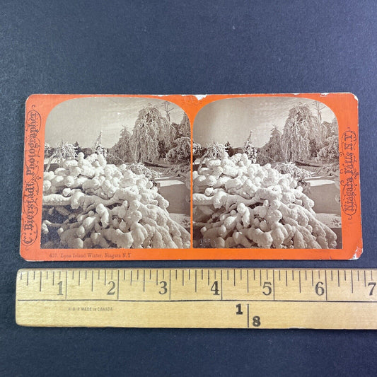 Frozen Luna Island Niagara Falls Stereoview Charles Bierstadt c1870s Y2219
