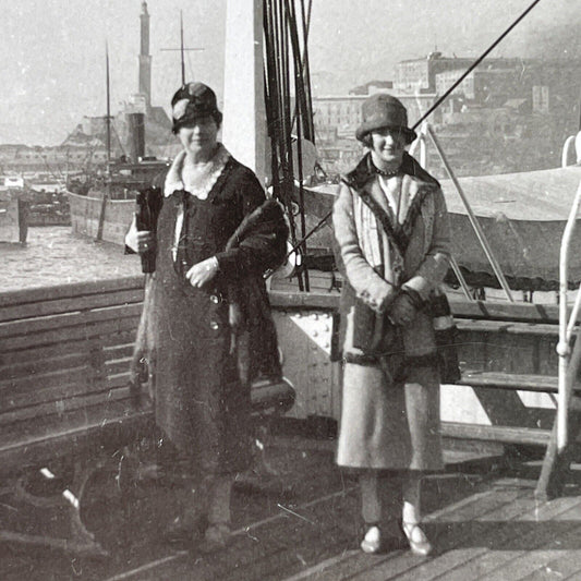 Antique 1925 Wealthy American Girls Cruise Ship OOAK Stereoview Photo Card P3236