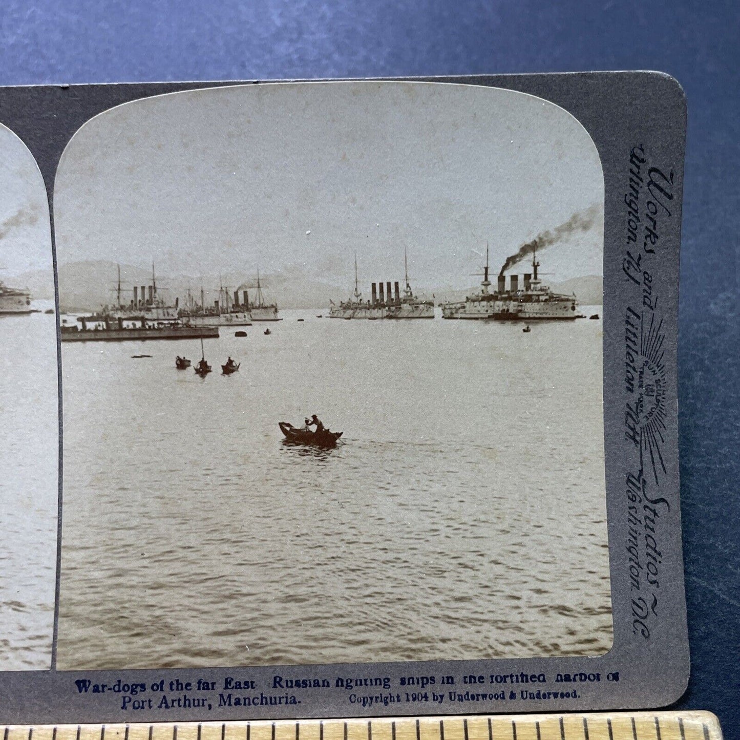 Antique 1904 Russian Battleships Fight Japan Army Stereoview Photo Card P1981