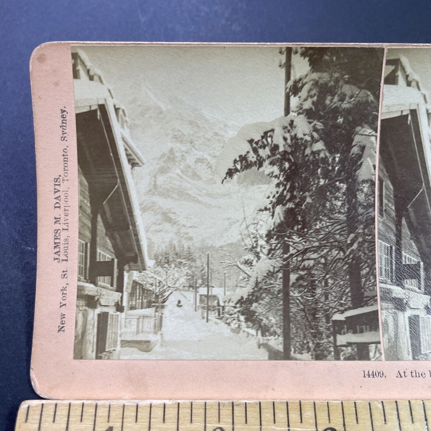 Antique 1901 Big Snowstorm Grindelwald Switzerland Stereoview Photo Card P3945