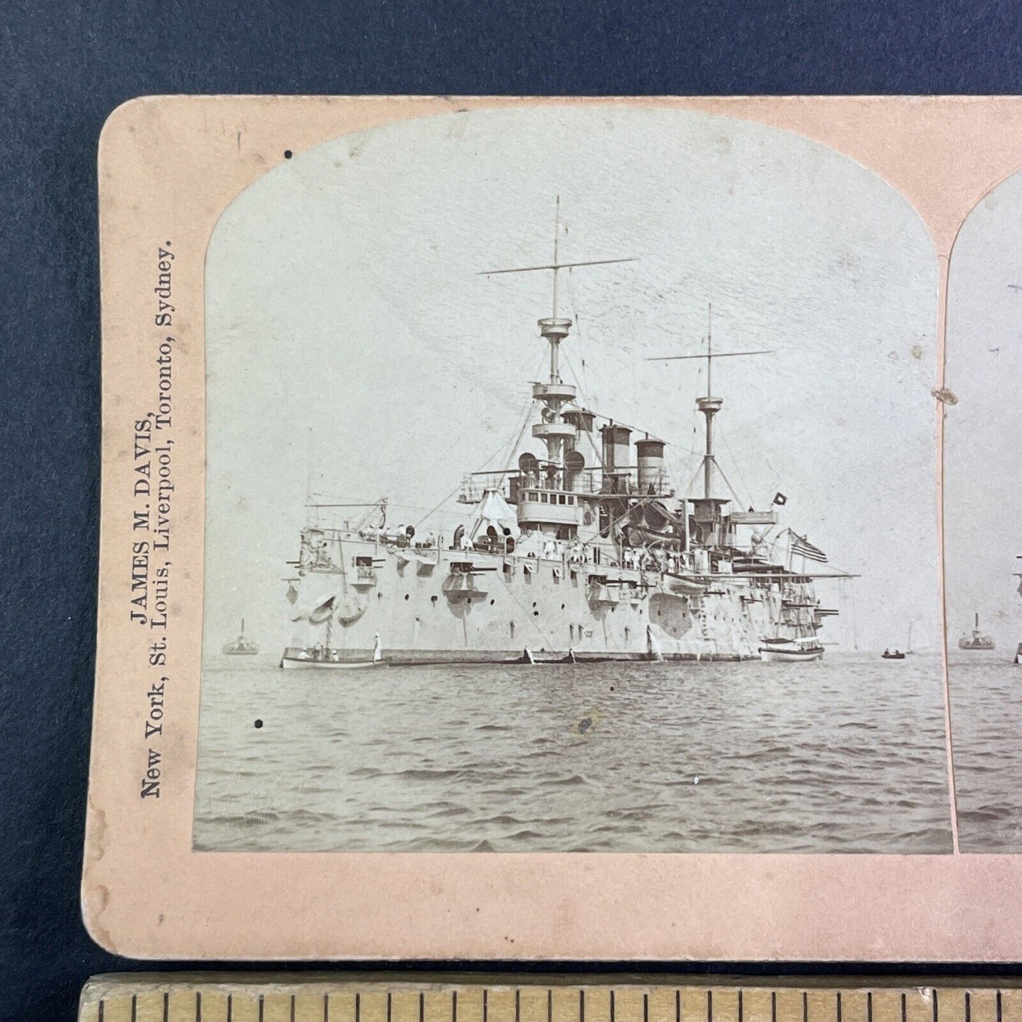 USS New York Navy Armored Cruiser Ship Stereoview Antique c1898 Y3022