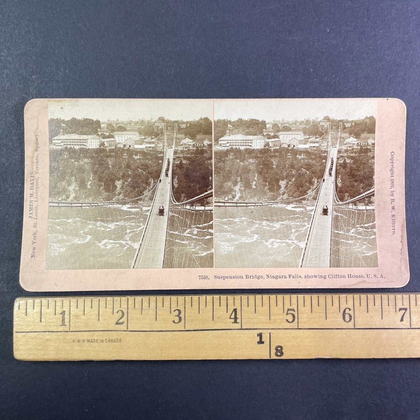 Horse and Buggy on Niagara Falls Suspension Bridge Stereoview c1892 Y2142