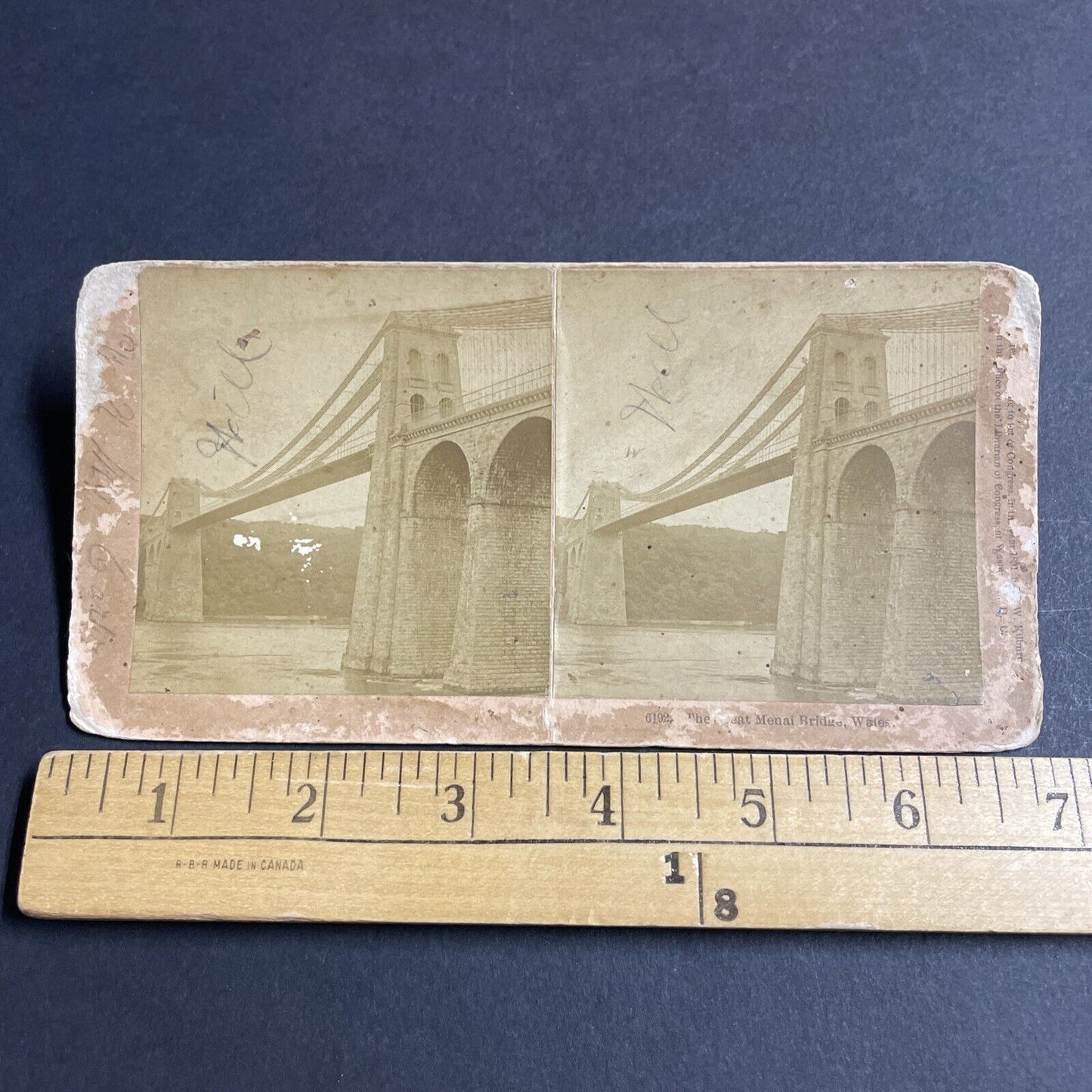 Antique 1891 Great Menai Bridge Wales England Stereoview Photo Card P4518