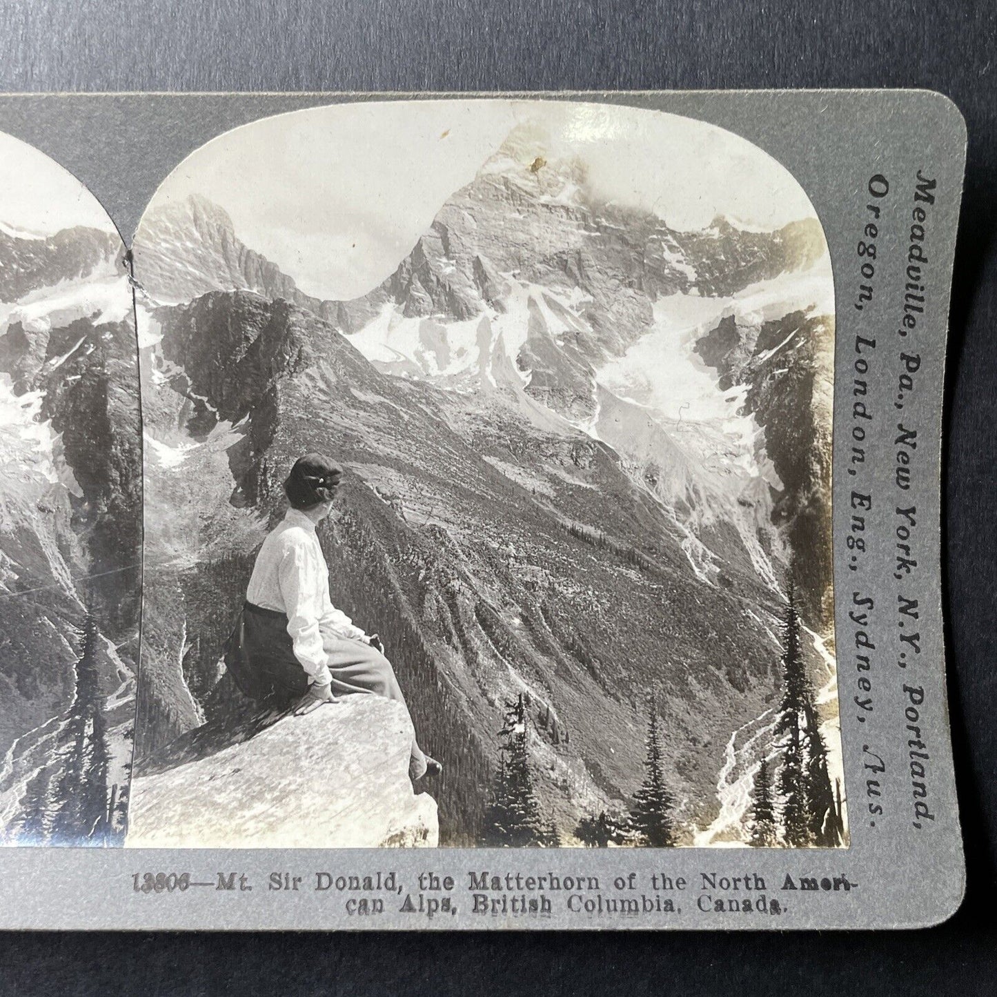 Antique 1909 Woman In The Mountains BC Canada Stereoview Photo Card P1017