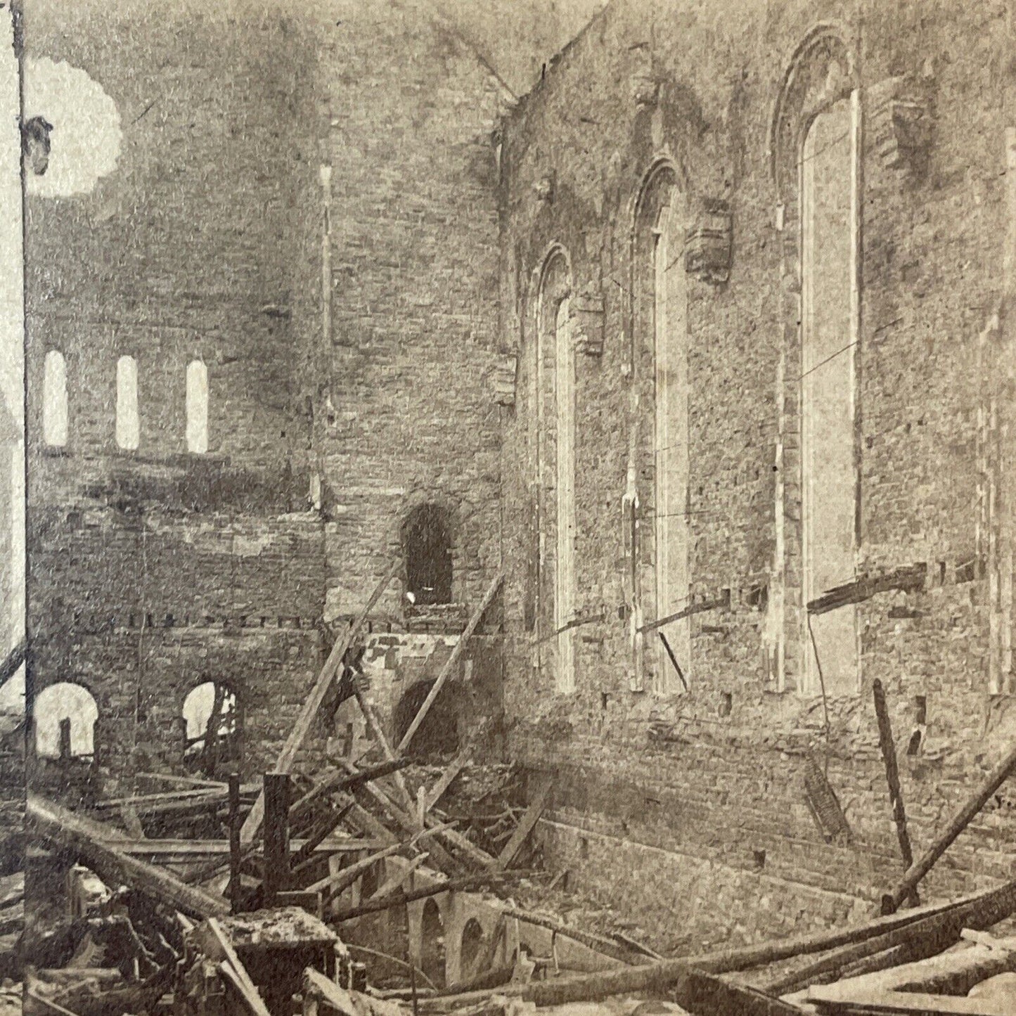 St. George's Church Fire Stereoview Stuyvesant Manhattan NY Antique c1865 X1293