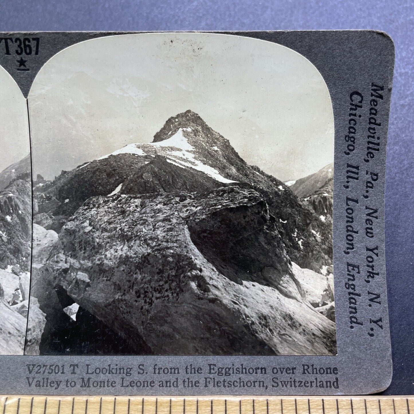 Antique 1910s Monte Leone Fletschorn Switzerland Stereoview Photo Card V3593