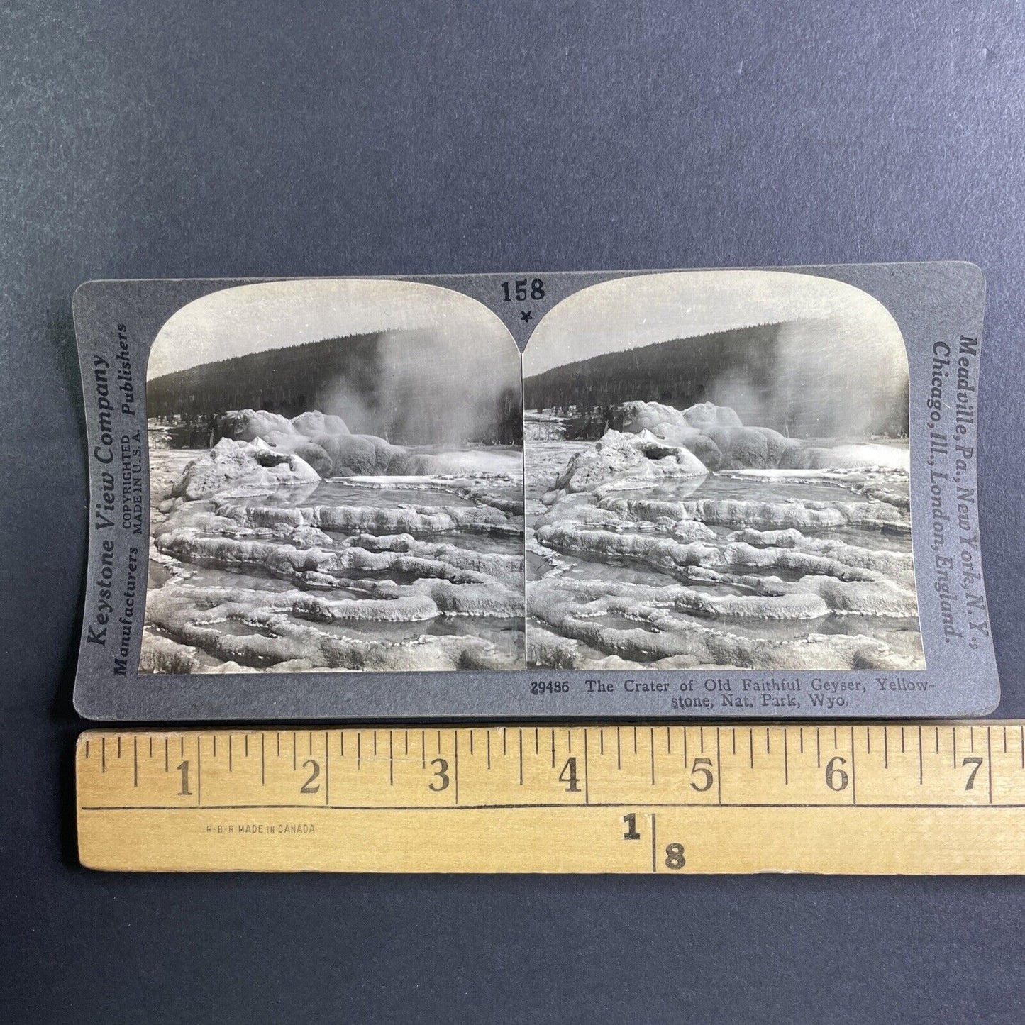 Old Faithful Geyser Yellowstone Park Wyoming Stereoview Antique c1910s Y1191