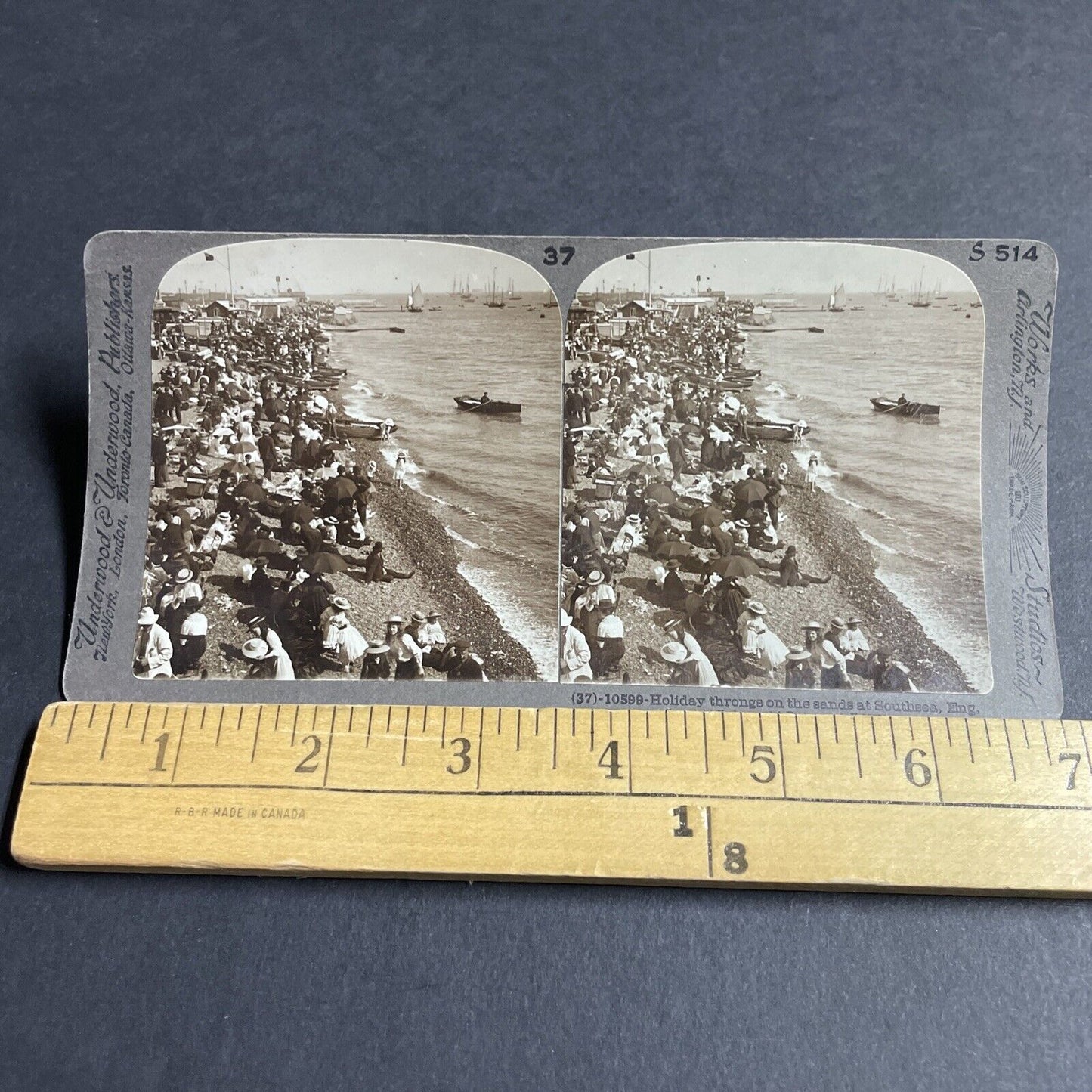 Antique 1906 Beachgoers At Southsea Beach England Stereoview Photo Card P4394