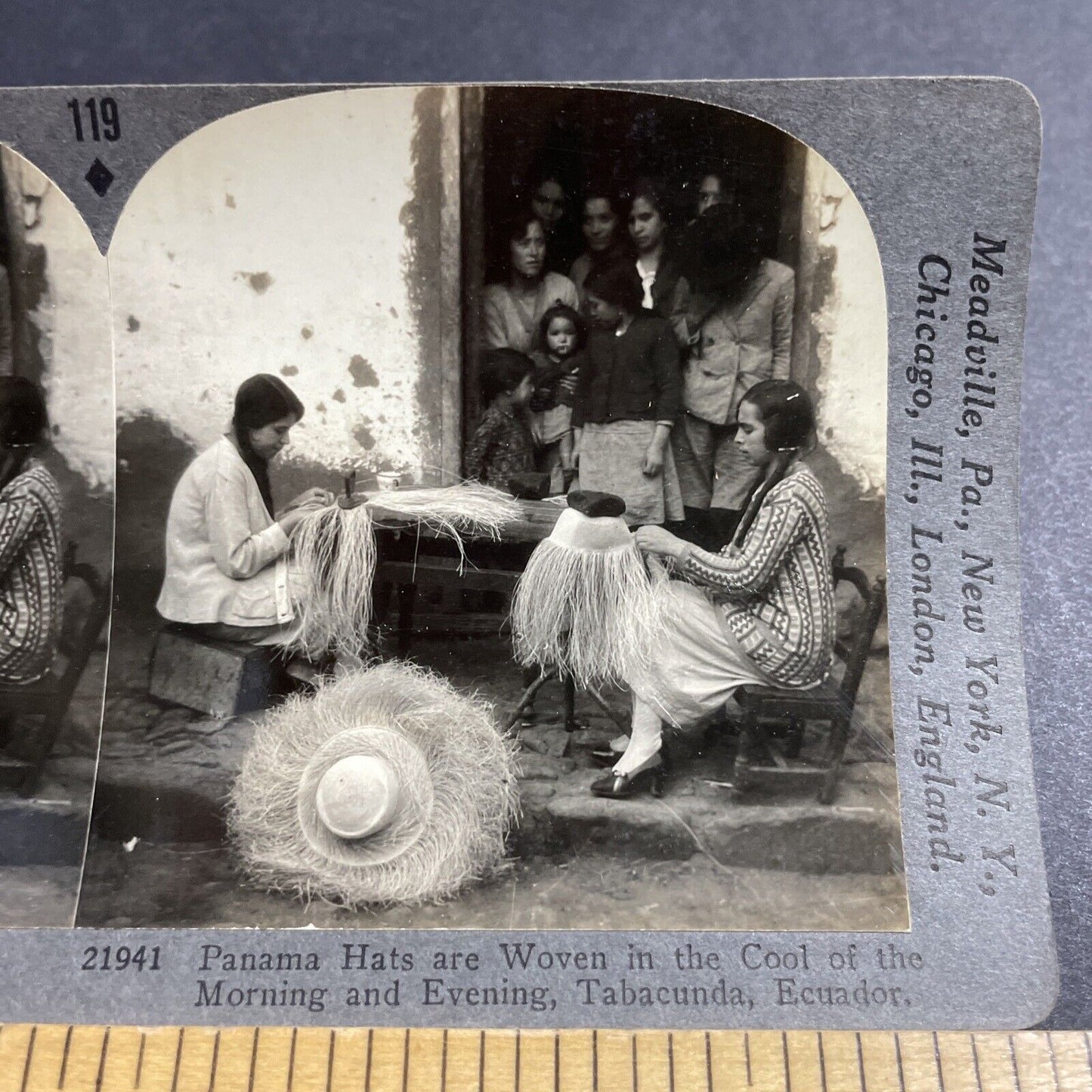 Antique 1920s Girls Making Straw Hats In Panama Stereoview Photo Card P5213