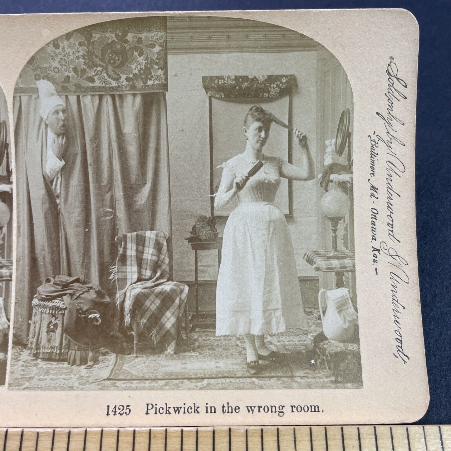 Antique 1888 Actress Lottie Venne In Pickwick Opera Stereoview Photo Card P4098