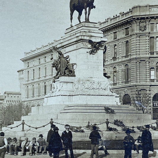 Antique 1900 Garibaldi Monument Milan Italy Stereoview Photo Card P1899