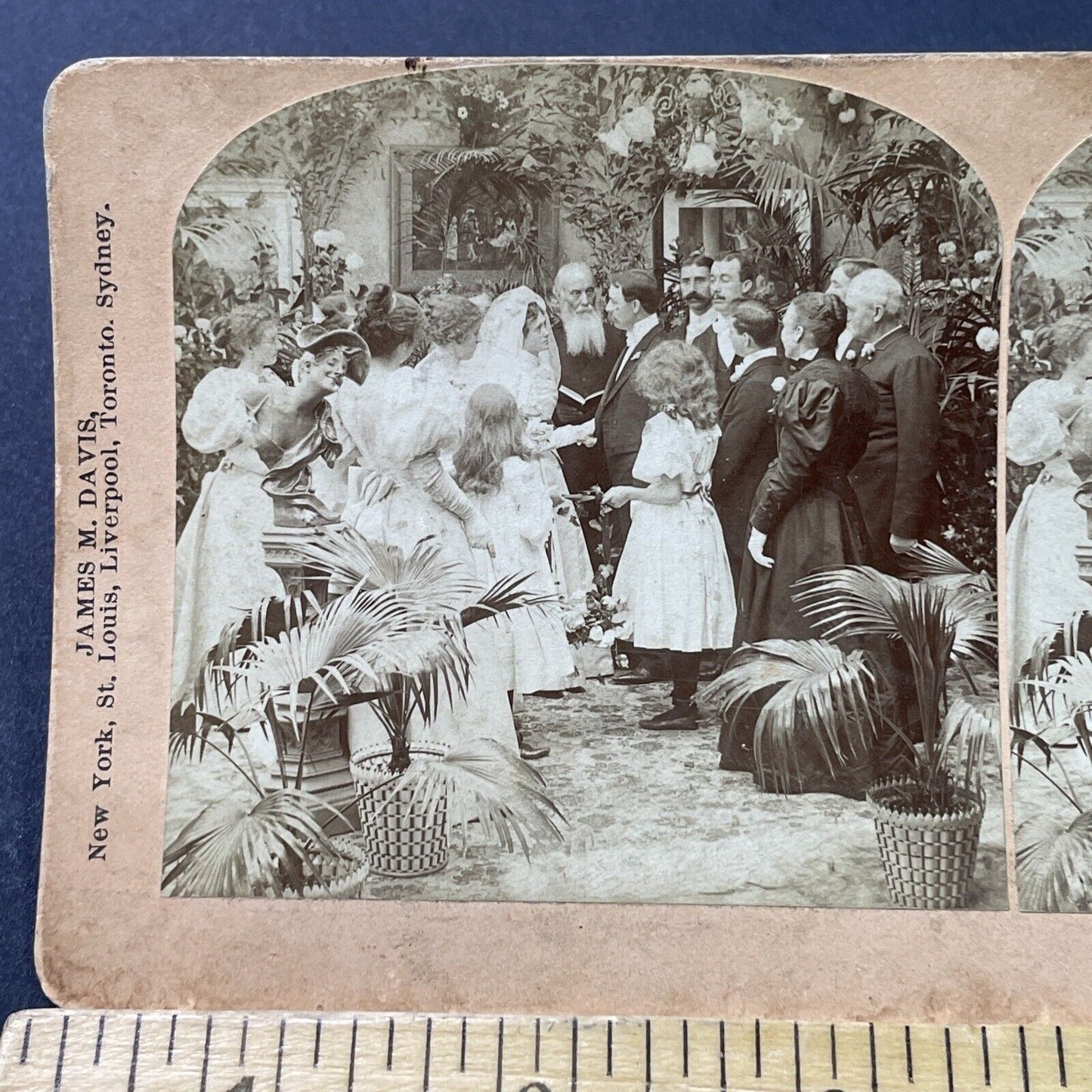 Antique 1897 Victorian Bride & Groom Stare In Love Stereoview Photo Card P2956