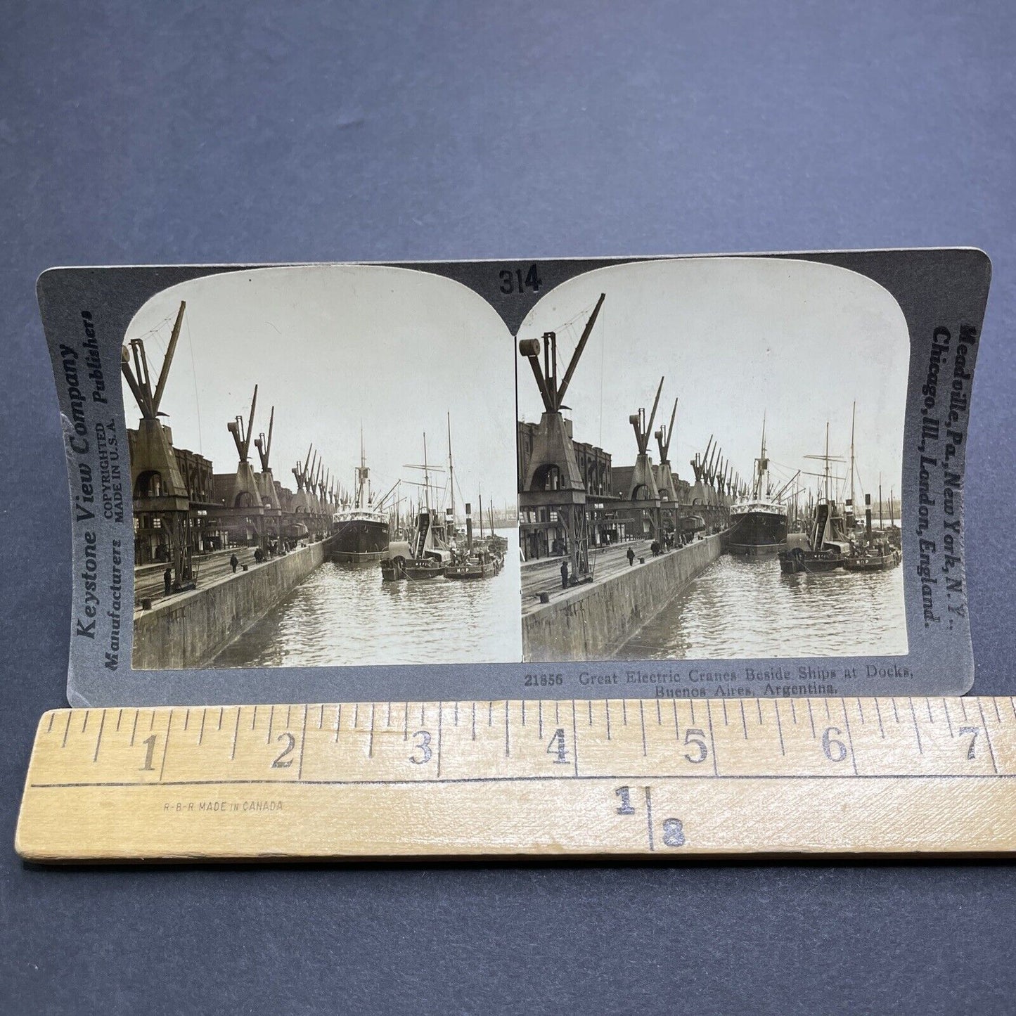 Antique 1921 Buenos Aires Argentina Shipyard Docks Stereoview Photo Card P2069