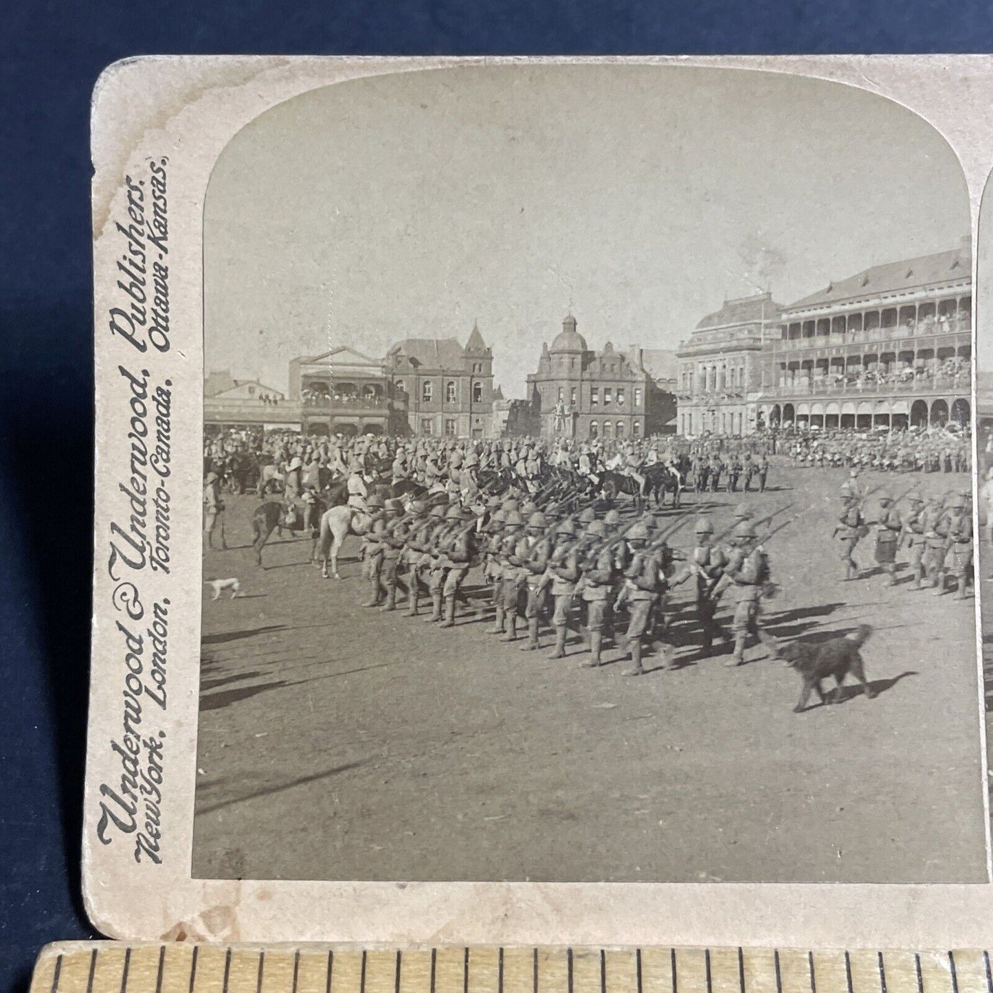 Antique 1901 Boer War Soliders Marching Pretoria SA Stereoview Photo Card P5563