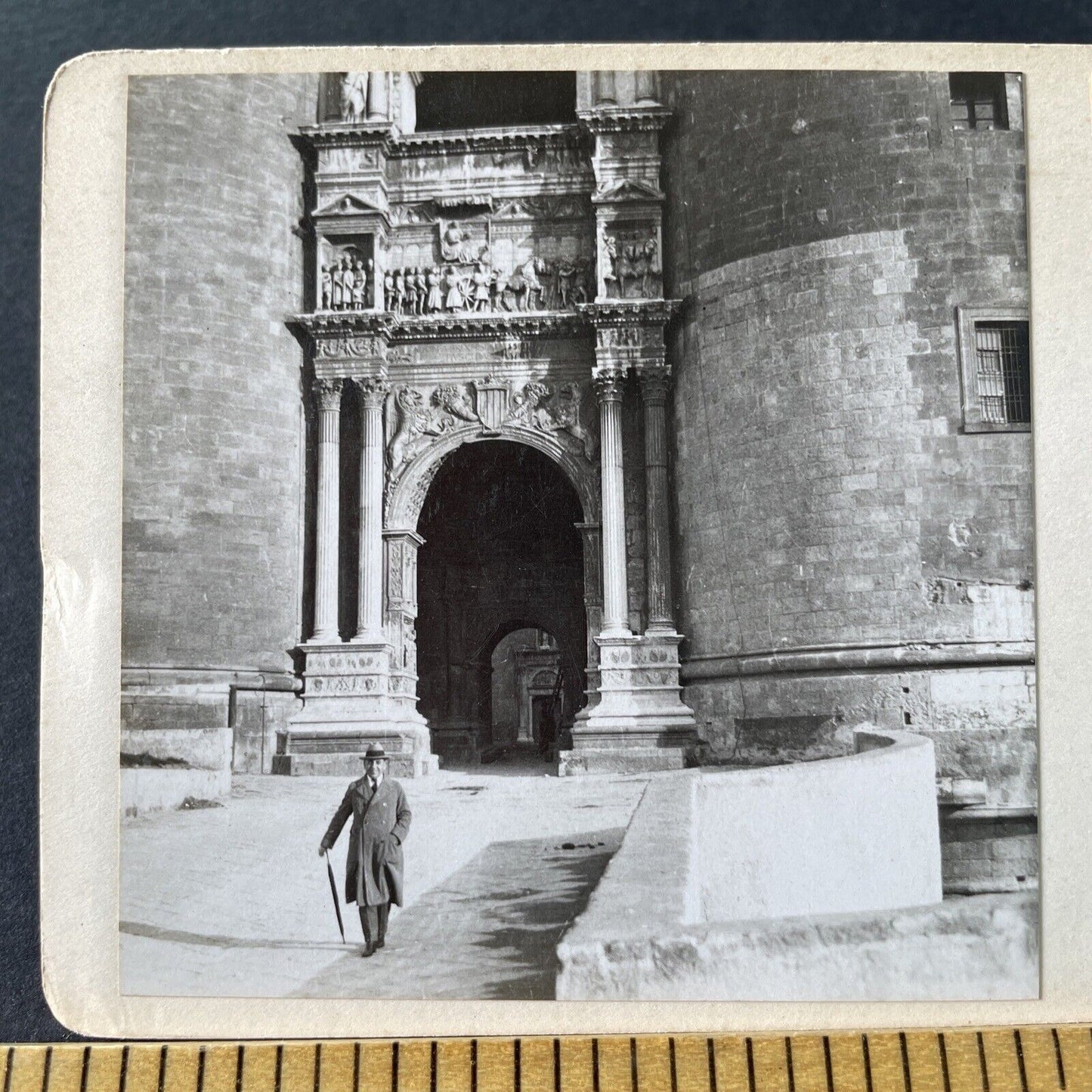 Antique 1925 Castle Castel Nuovo Naples Italy OOAK Stereoview Photo Card P3264