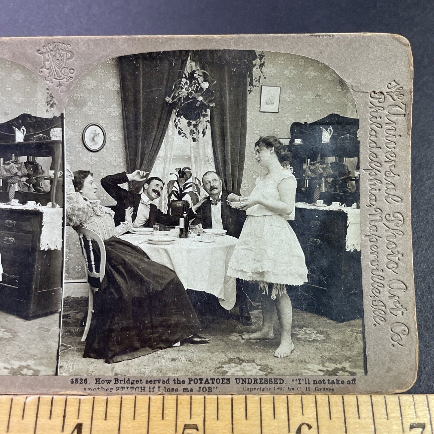 Antique 1897 Woman Serves Potatoes In Underwear Stereoview Photo Card P3435