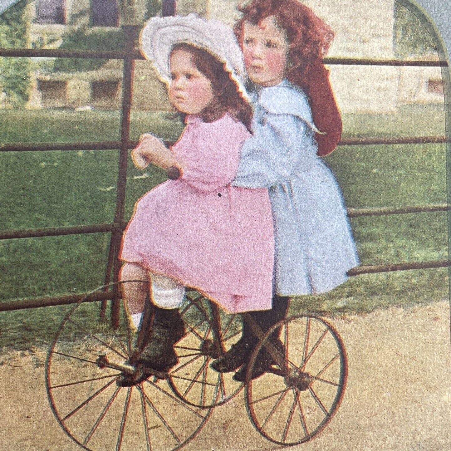 Antique 1892 Children On A Tricycle Bicycle Stereoview Photo Card P1230