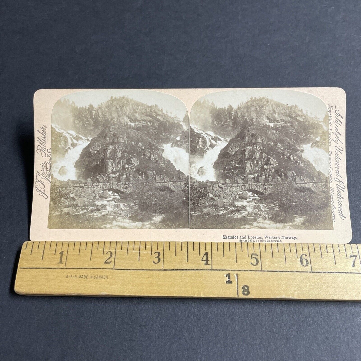 Antique 1894 Latefoss Waterfall Latefossen Norway Stereoview Photo Card P4590