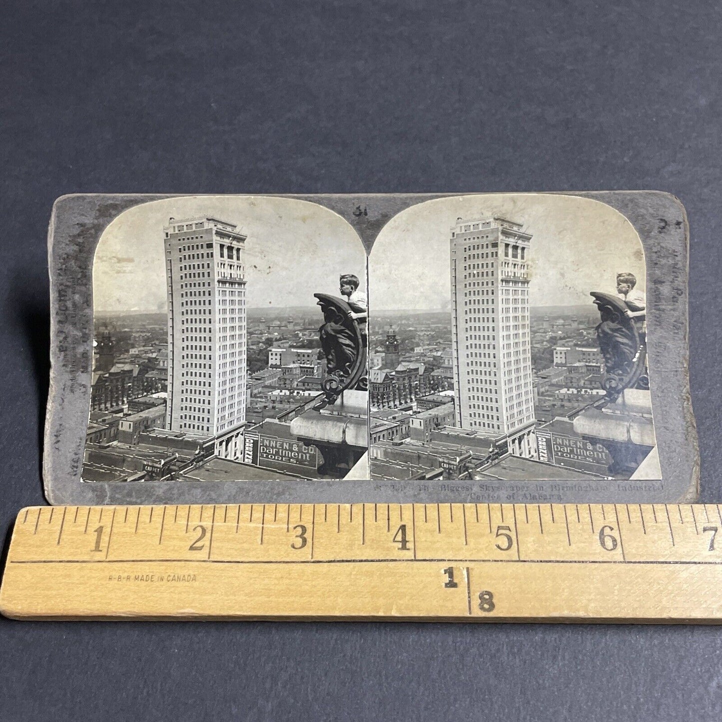 Antique 1920s Boy Climbs Skyscraper Gargoyle AL Stereoview Photo Card P4296