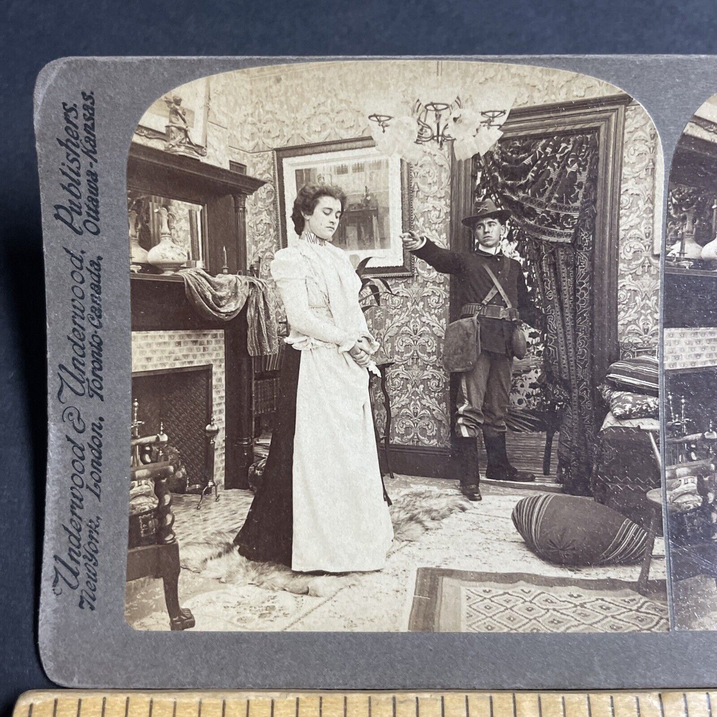 Antique 1899 US Soldier Says Goodbye To Wife Stereoview Photo Card P4800