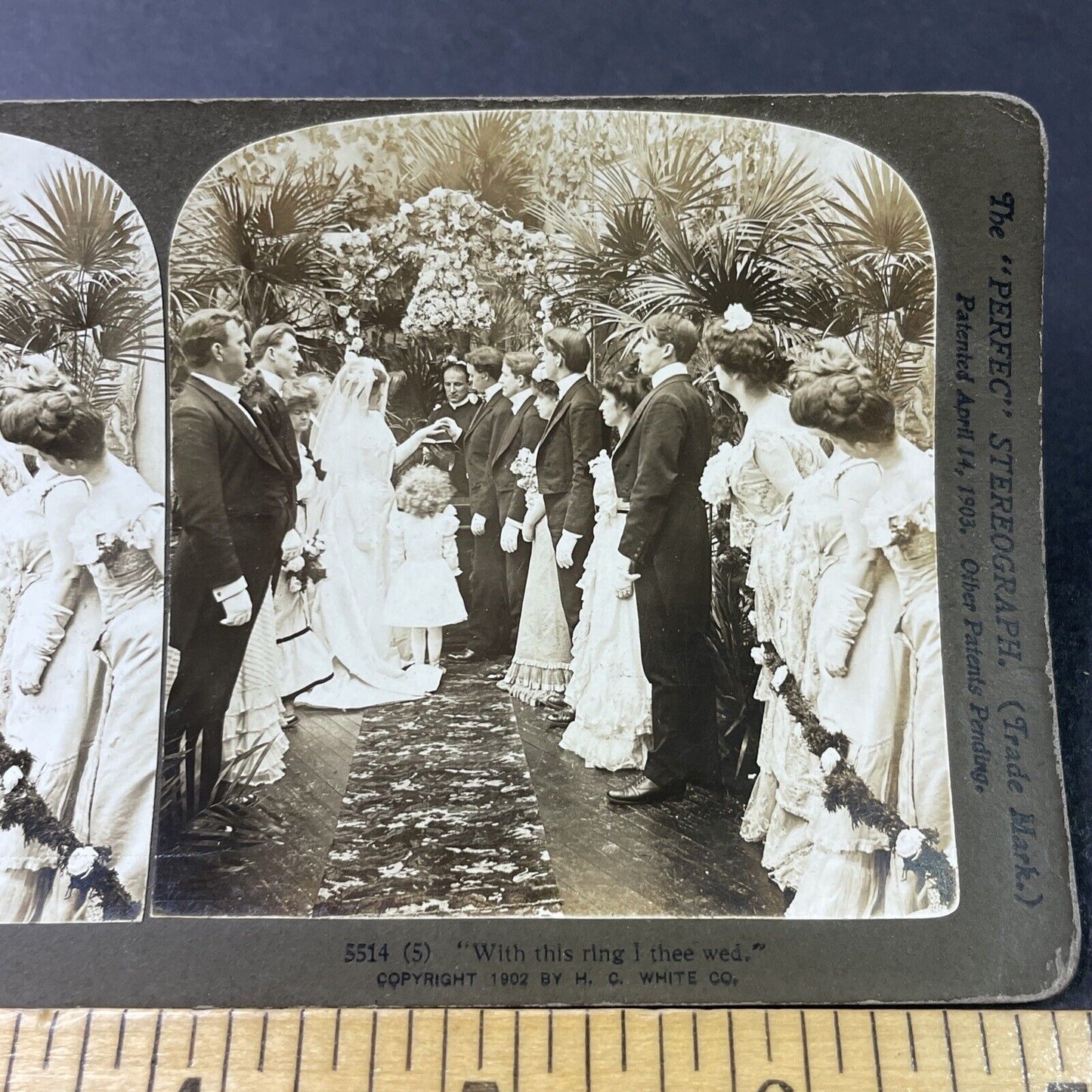 Antique 1902 Groom Places Ring On Victorian Bride Stereoview Photo Card P2990