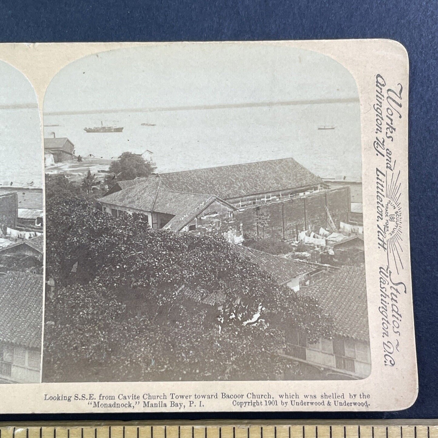 Shelling Damage Manila Bay Stereoview Spanish-American War Antique c1901 Y411