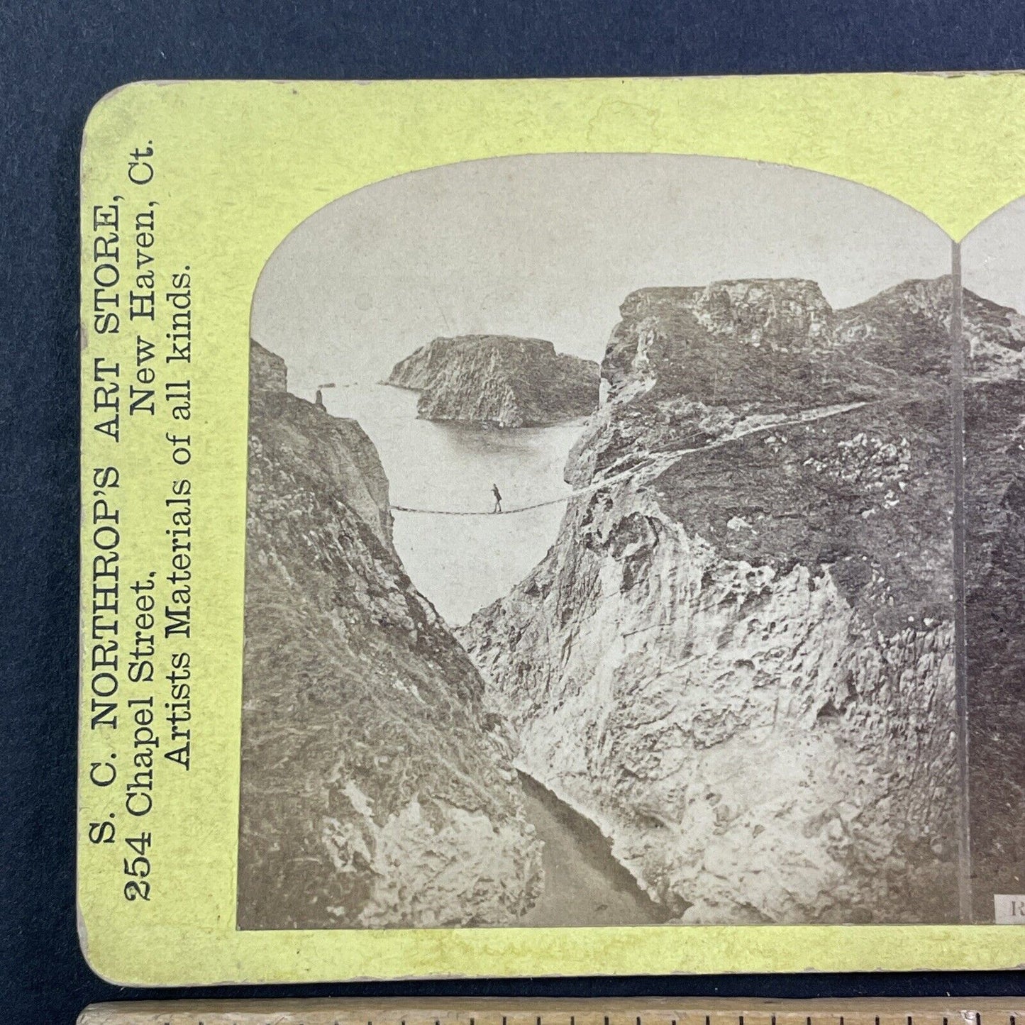 Giant's Causeway Rope Bridge Northern Island Stereoview S.C. Northrop c1870 Y180