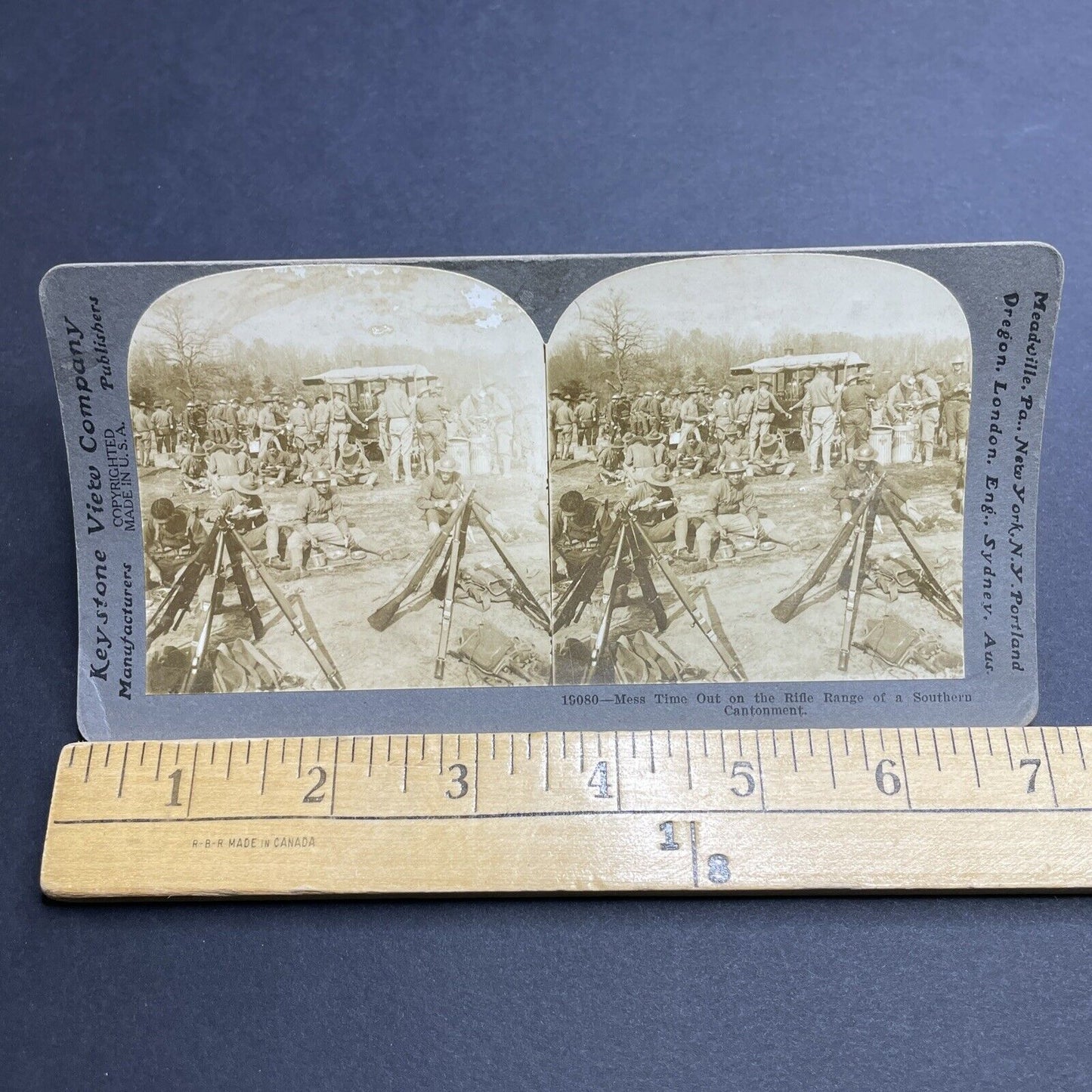 Antique 1918 US Soldiers Lining Up For Lunch Mess Stereoview Photo Card P2025