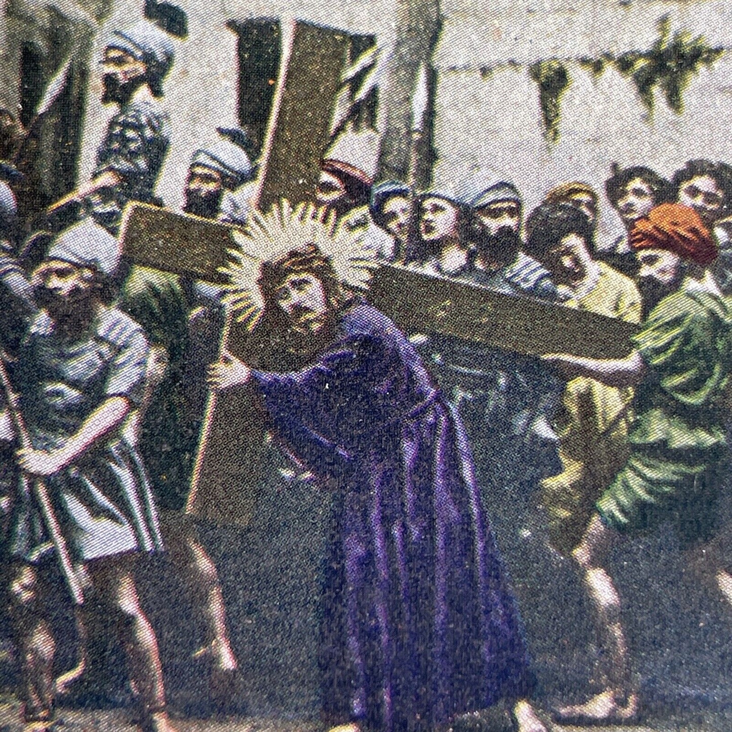 Antique 1902 Followers Help Christ Carry The Cross Stereoview Photo Card P1072