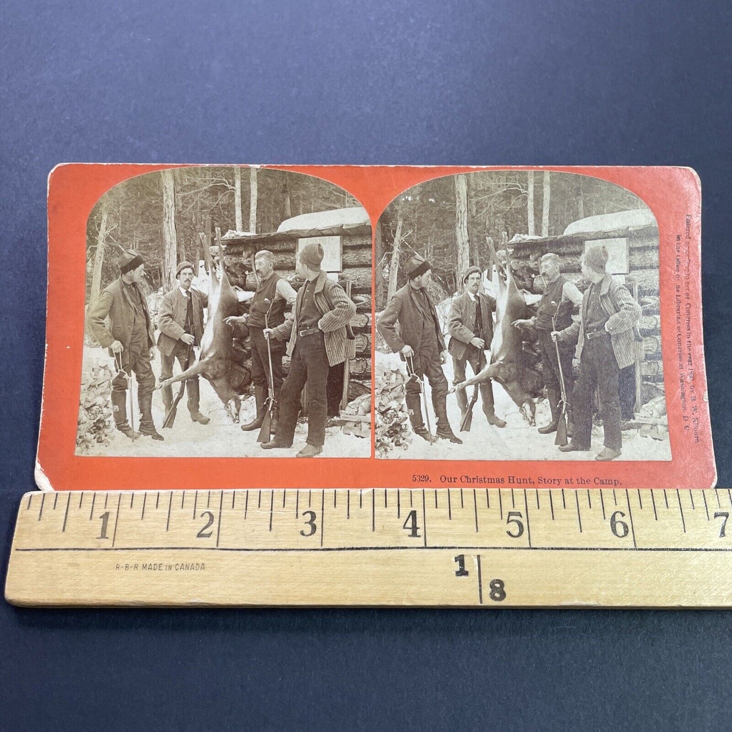 Antique 1890 Hunters Hang A Deer After Hunt Stereoview Photo Card P3515
