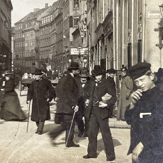 Antique 1900 Main Street In Copenhagen Denmark Stereoview Photo Card P4201