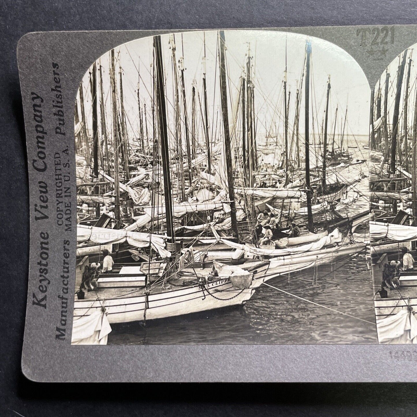 Antique 1918 Sea Sponge Fishing Boats Nassau Bahamas Stereoview Photo Card P1296