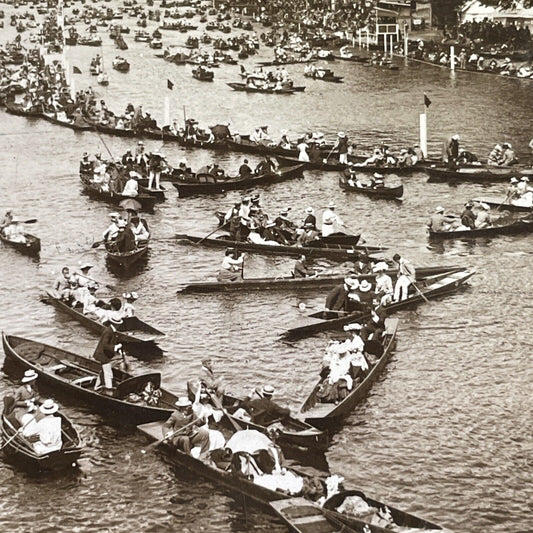 Antique 1905 London Rowing Club Regatta Thames River Stereoview Photo Card P1592