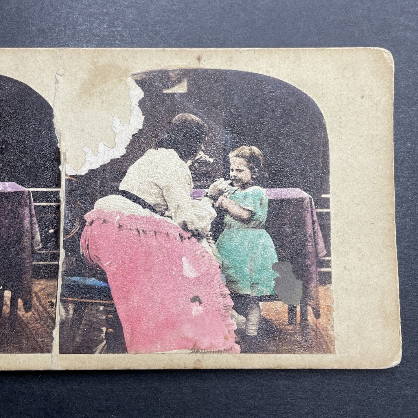Antique 1880s Mother Giving Child Medicine Stereoview Photo Card P1187