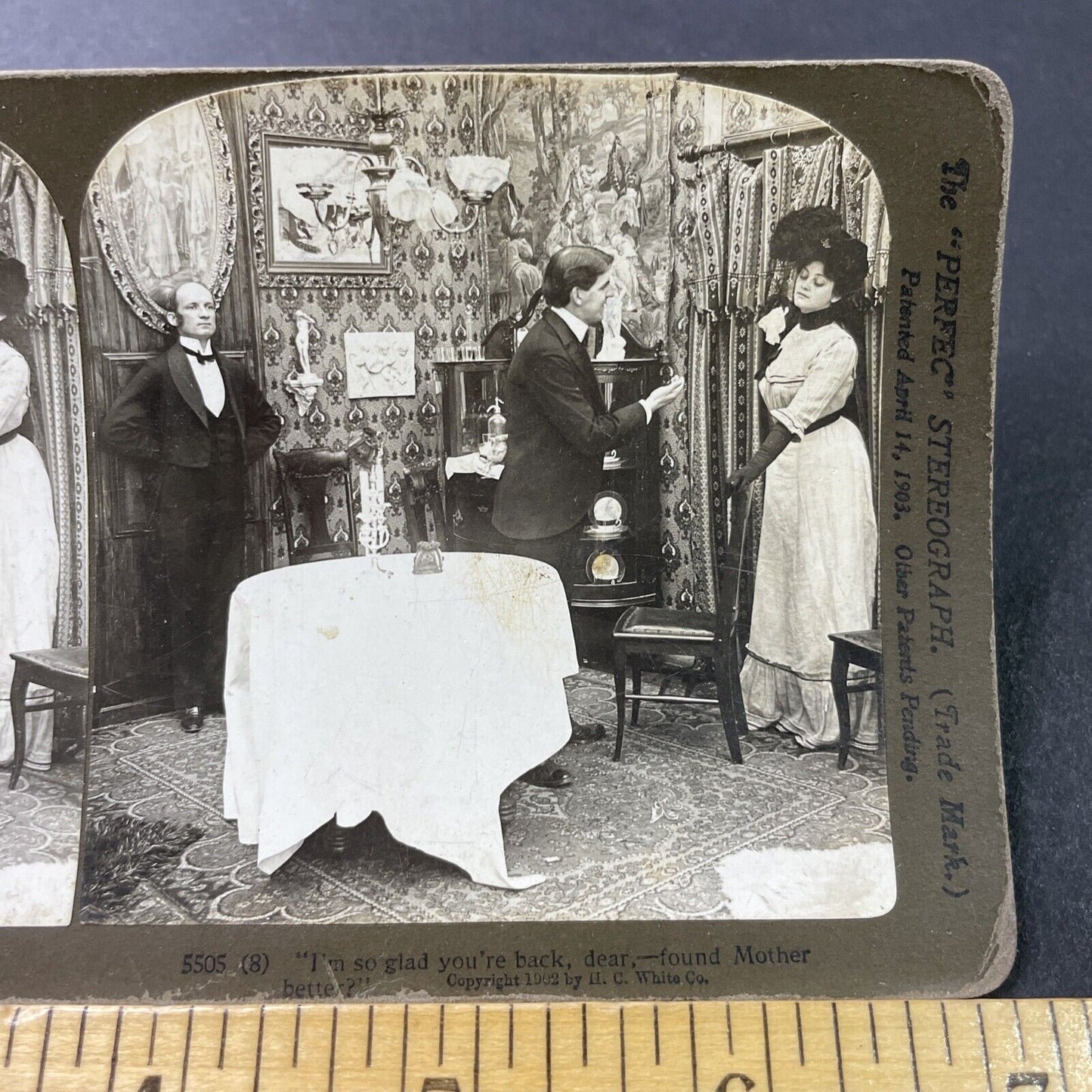 Antique 1902 Woman Returns Home To Husband Stereoview Photo Card P2891