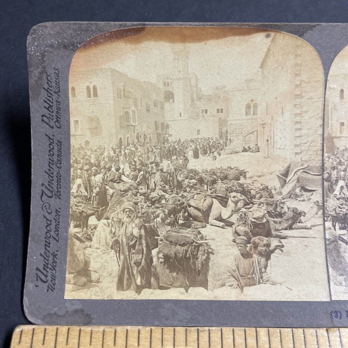 Antique 1900 Desert Nomads Gather In Bethlehem Stereoview Photo Card P4190