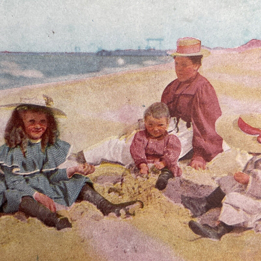 Antique 1892 Mother And Children In Beach Wear Stereoview Photo Card P1240