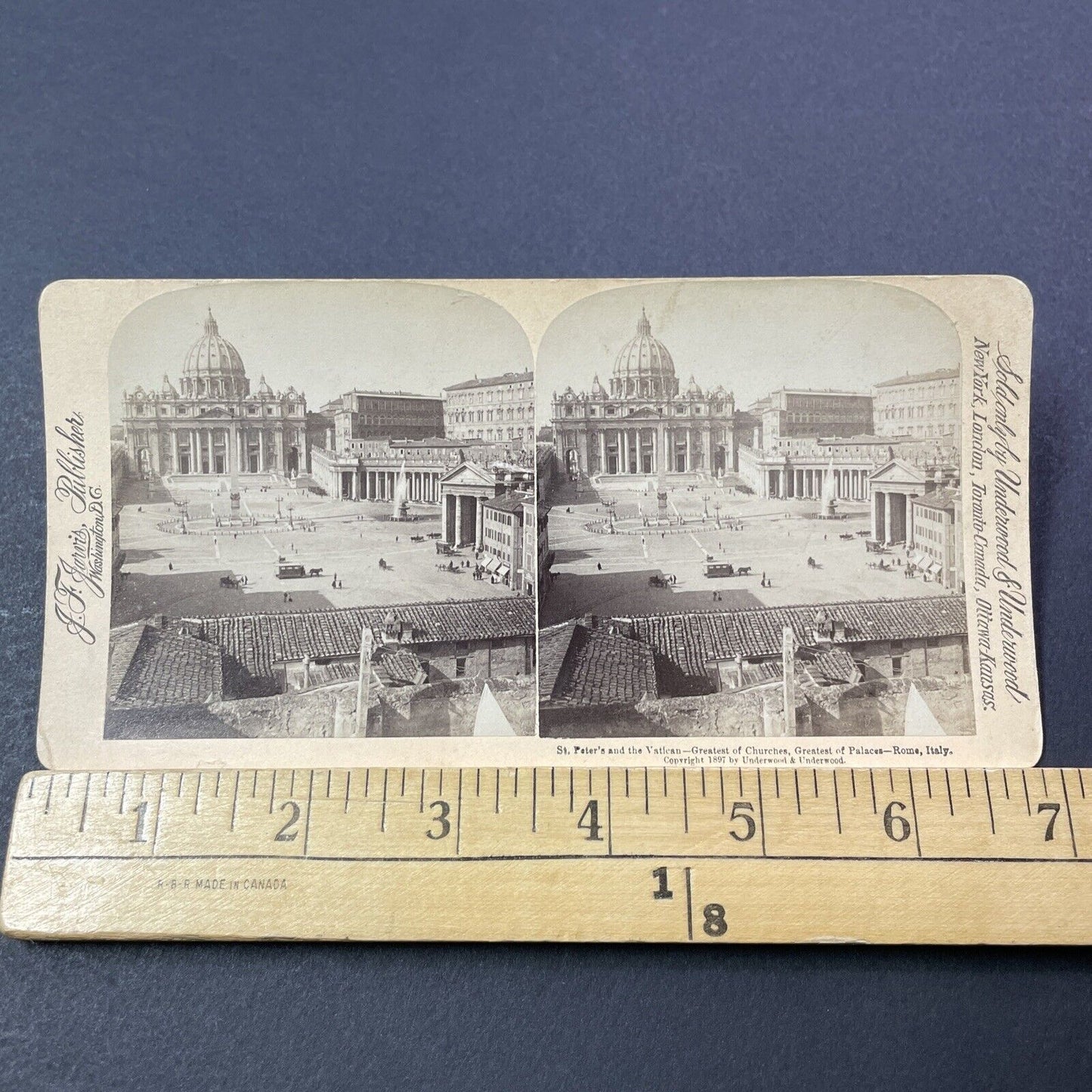 Antique 1897 St. Peter's Church Cathedral Rome Italy Stereoview Photo Card V3303