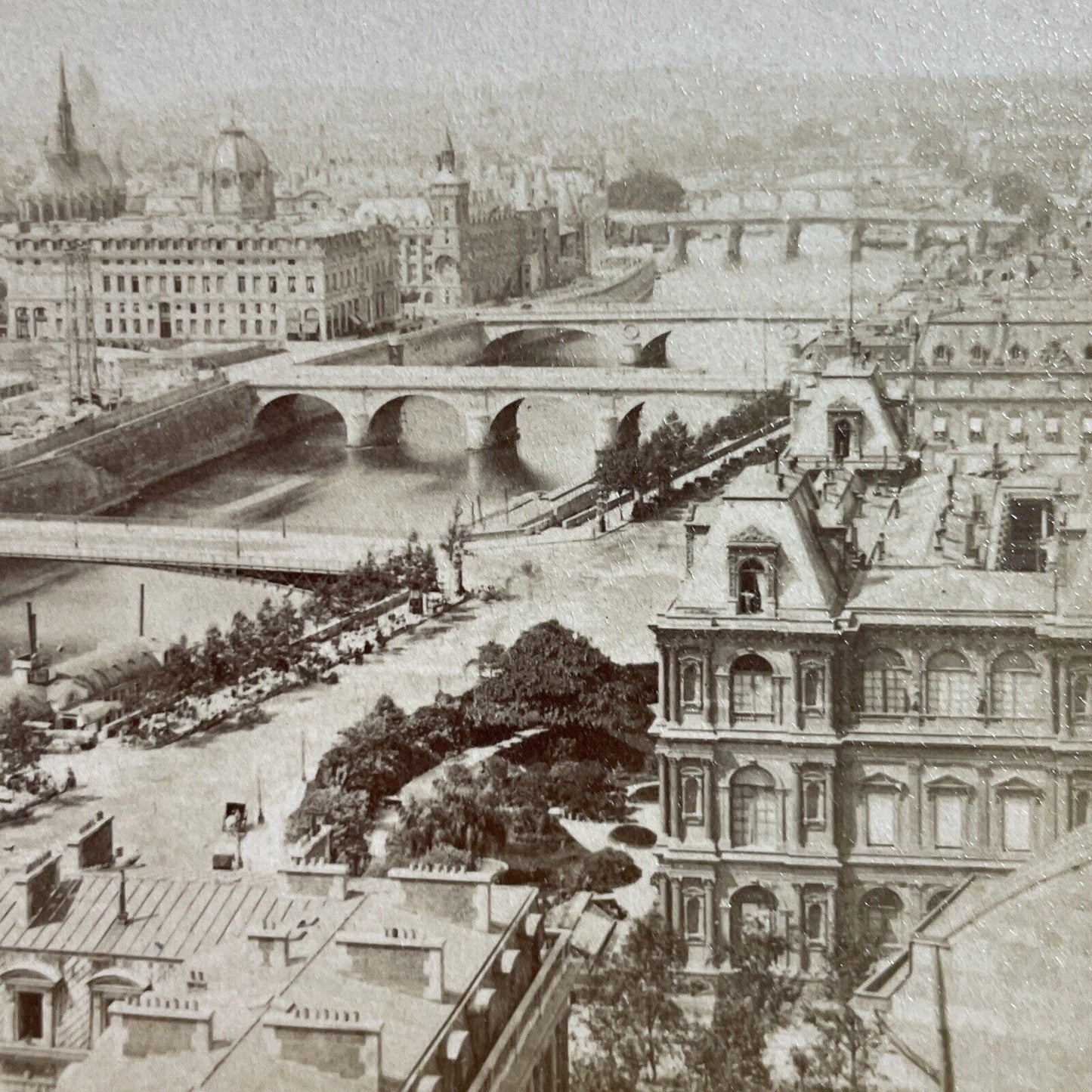 Antique 1870s Streets & Bridges In Paris France Stereoview Photo Card P4038