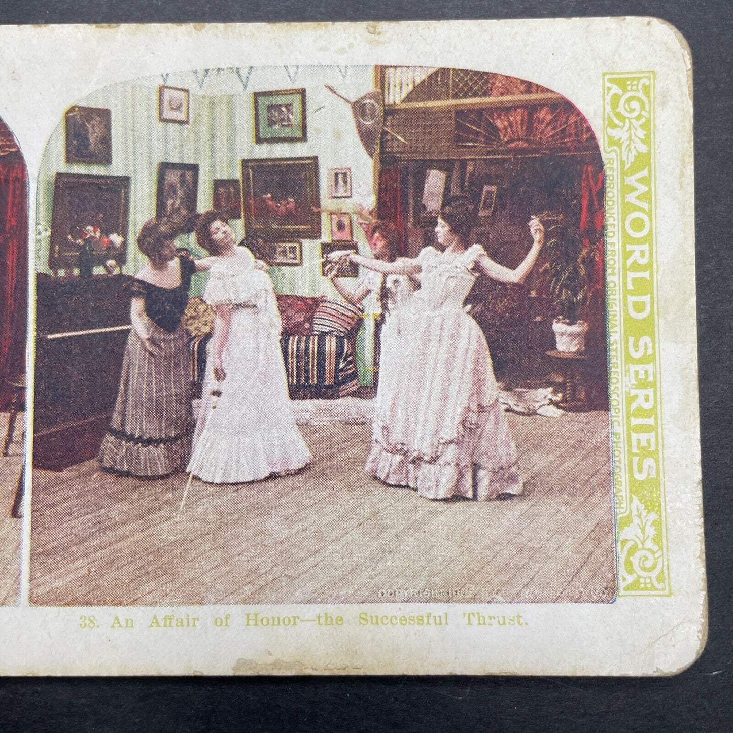 Antique 1906 Women Fencing Each Other Stereoview Photo Card P1145