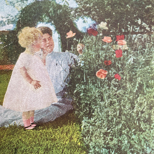 Antique 1898 Mother And Child Picking Flowers Stereoview Photo Card P1219