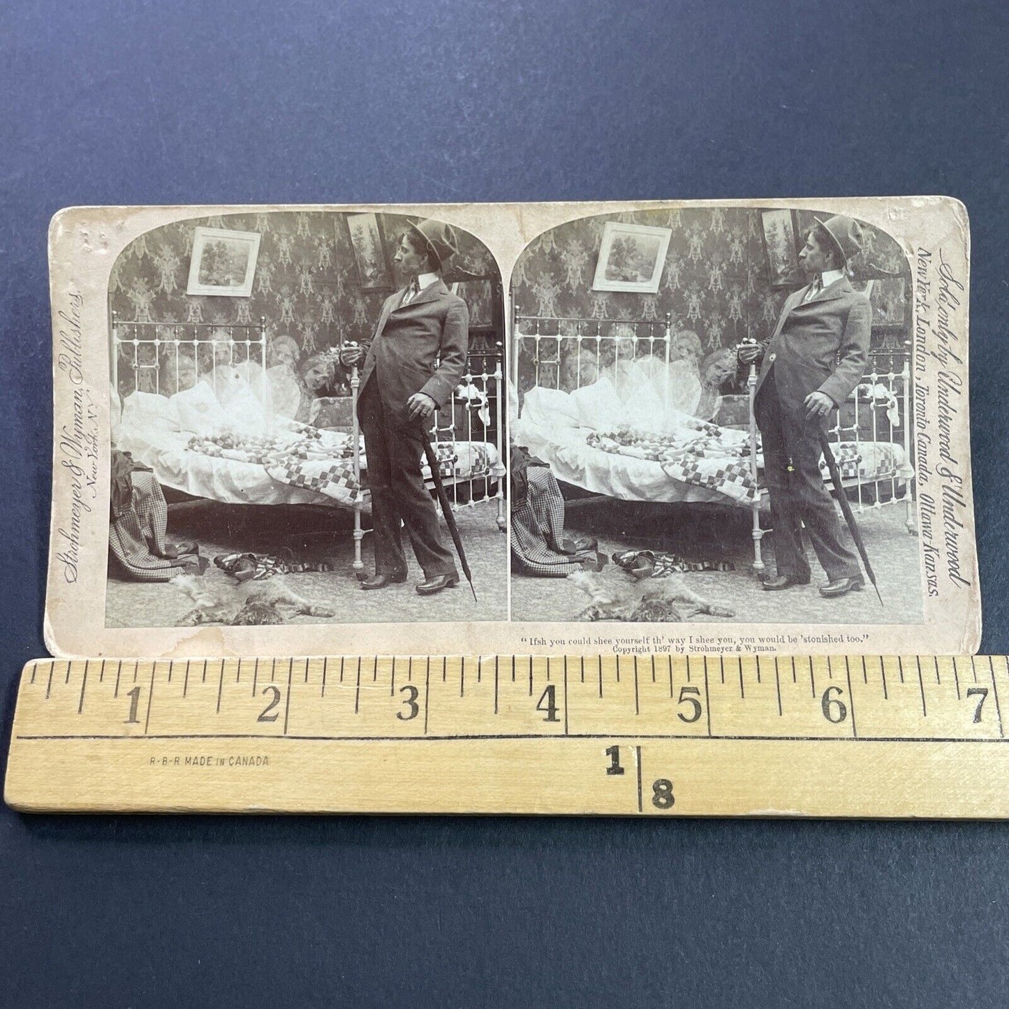 Antique 1897 Man Is Drunk And Has The Spins Stereoview Photo Card P4119