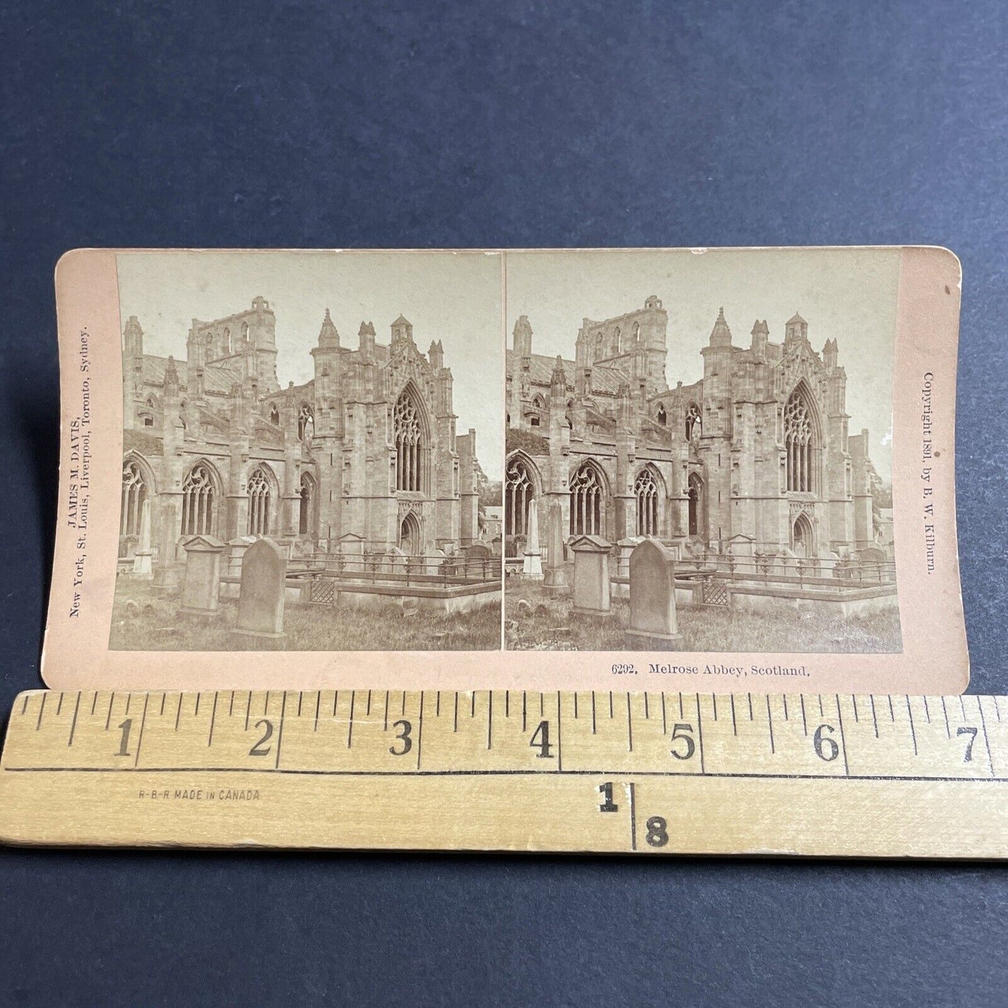 Antique 1891 Melrose Abbey Church Graveyard Scotland Stereoview Photo Card P5091