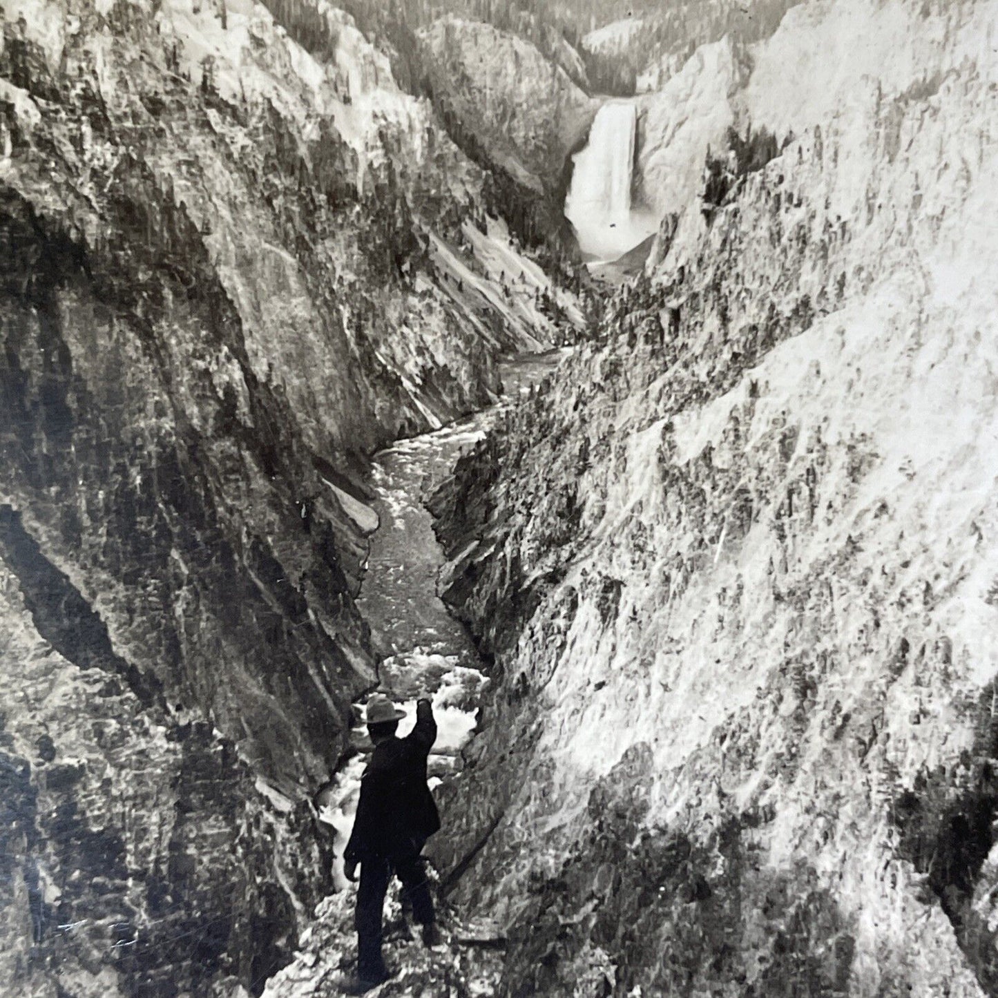 Antique 1910s Grand Canyon Of The Yellowstone WY Stereoview Photo Card V1863