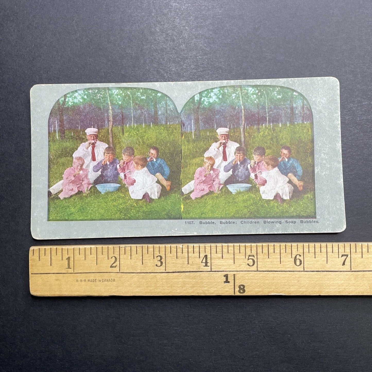 Antique 1892 Blowing Bubbles At A Family Picnic Stereoview Photo Card P1233