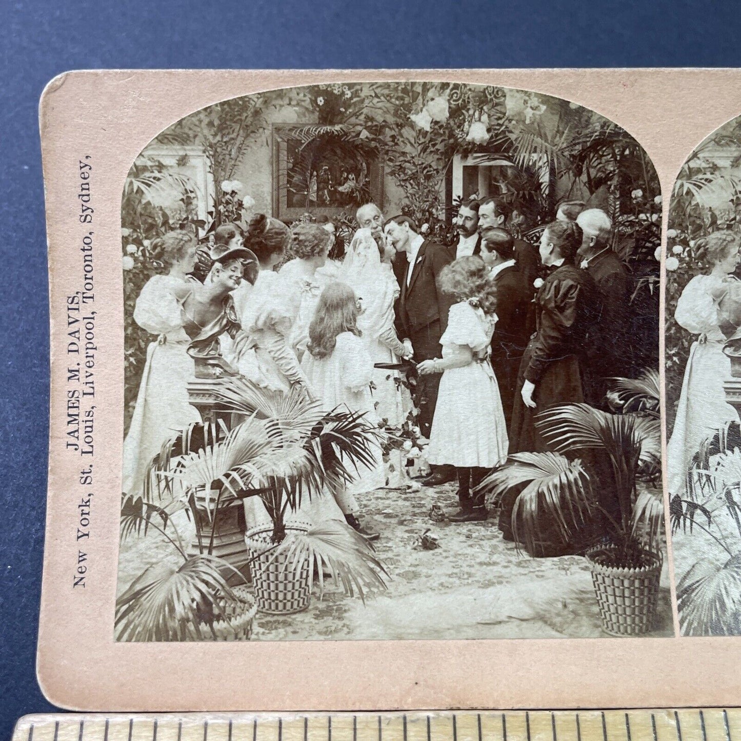 Antique 1897 Bride And Groom Share Wedding Kiss Stereoview Photo Card P2864