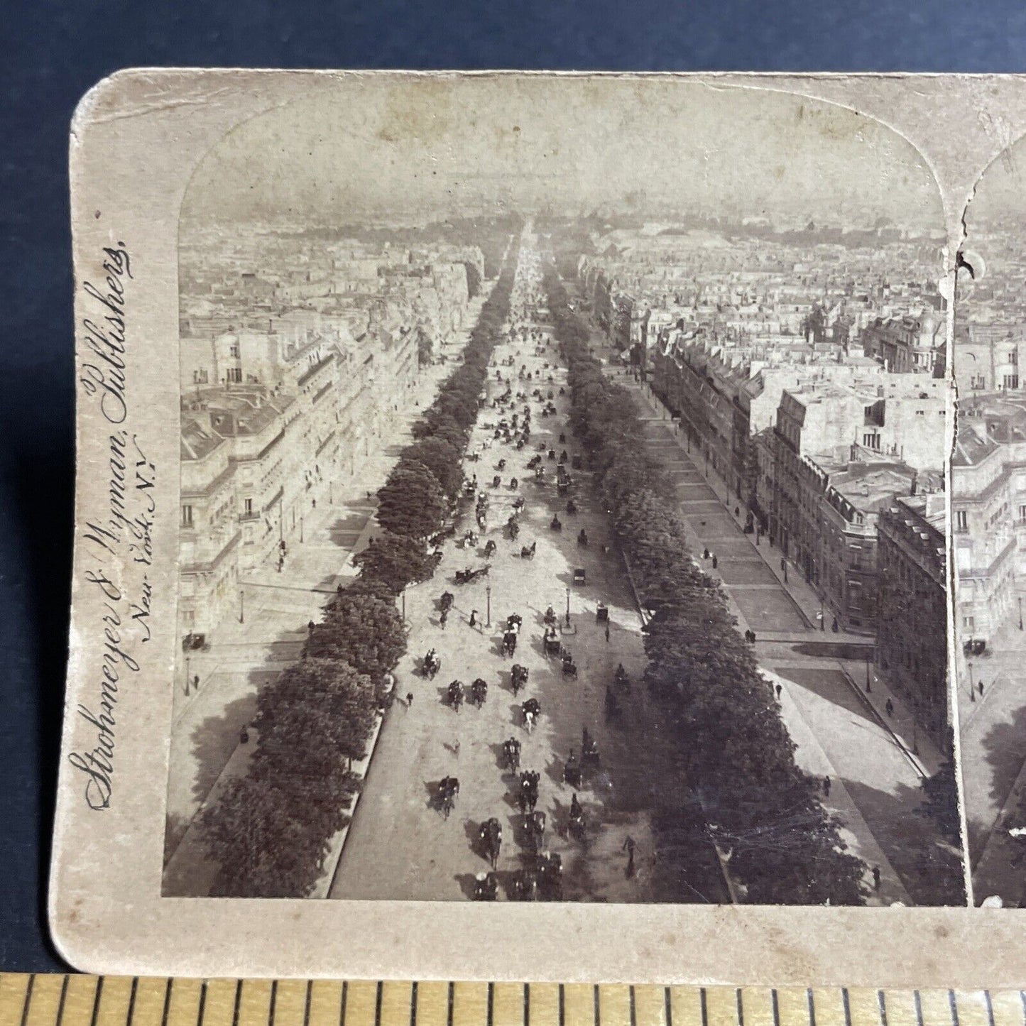 Antique 1894 The Main Street In Paris France Stereoview Photo Card P4958