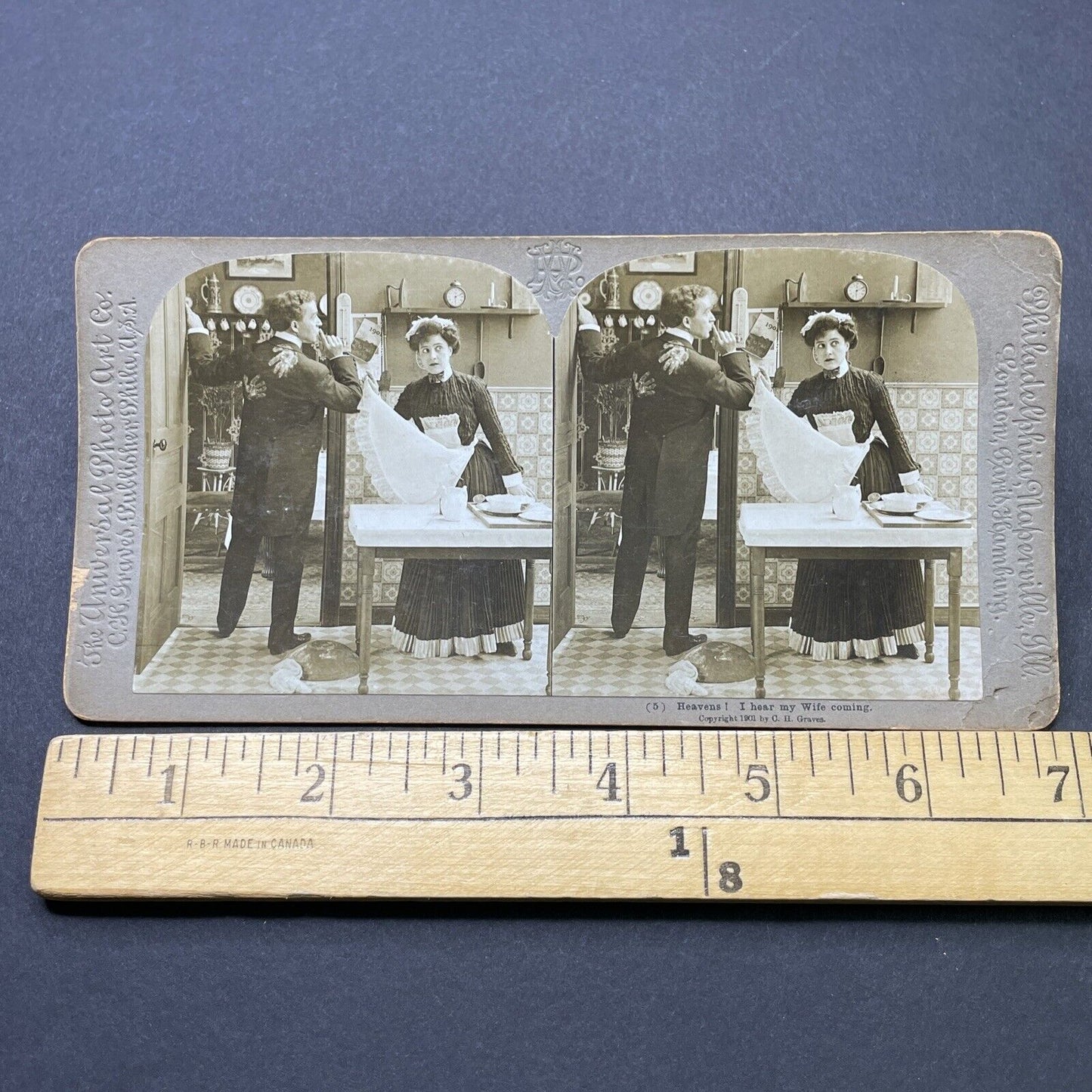 Antique 1901 Husband Hides Affair With Maid From Wife Stereoview Photo Card 2577