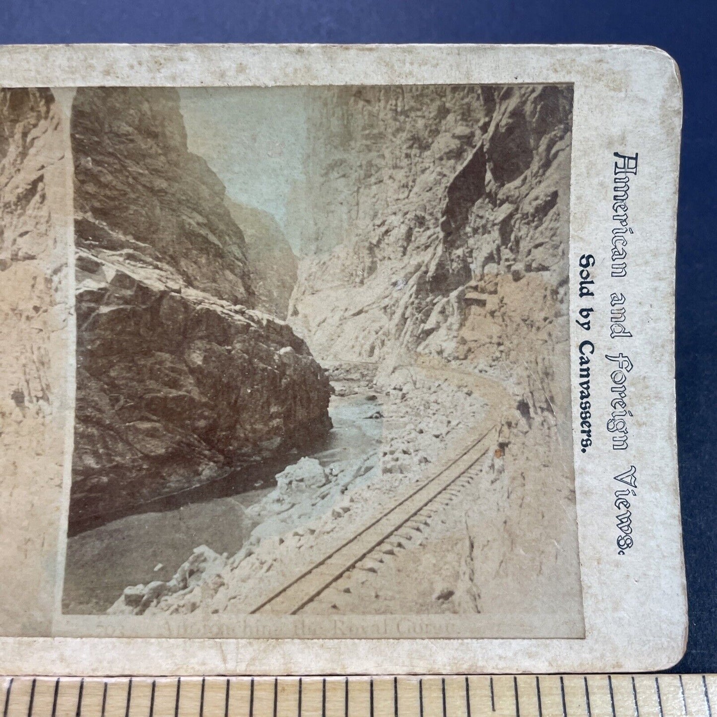 Antique 1882 Royal Gorge Route Railroad Construction Stereoview Photo Card P3492