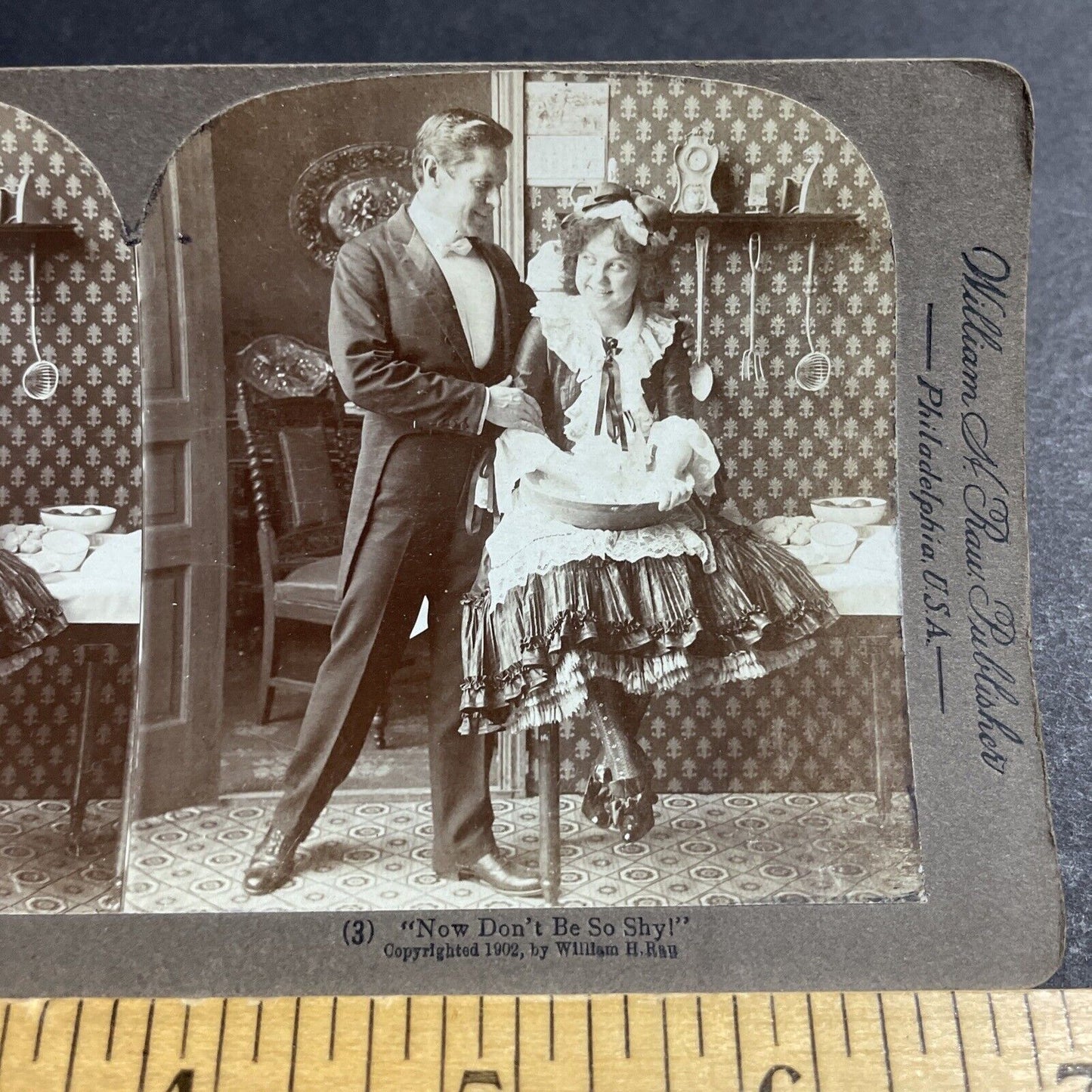 Antique 1902 A Man And His Attractive Maid Cook Stereoview Photo Card P5546